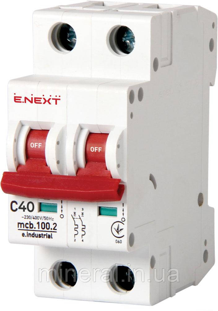 Модульний автоматичний вимикач e.industrial.mcb.100.2.C40. 2 г. 40А. C. 10кА, E.NEXT (i0180016)