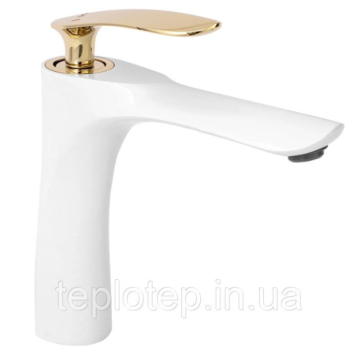 Змішувач для раковини (умивальника) REA ORBIT WHITE GOLD низький
