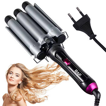 Потрійна плойка для завивки волосся 97 Вт, від мережі, RAF R481, Сірий / Плойка для накрутки локонів / Плойка хвиля