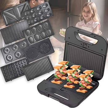 Електрогриль 800Вт + 8 форм, від мережі, RAF R2291 / Гриль притискний / Вафельниця / Мультимейкер