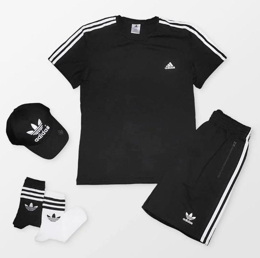 Чоловічий літній костюм чорний adidas - футболка+шорти на літо