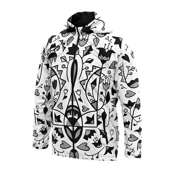 Куртка вітровка класична жіноча «Квітуча Україна. Біла. Сіро-чорна»