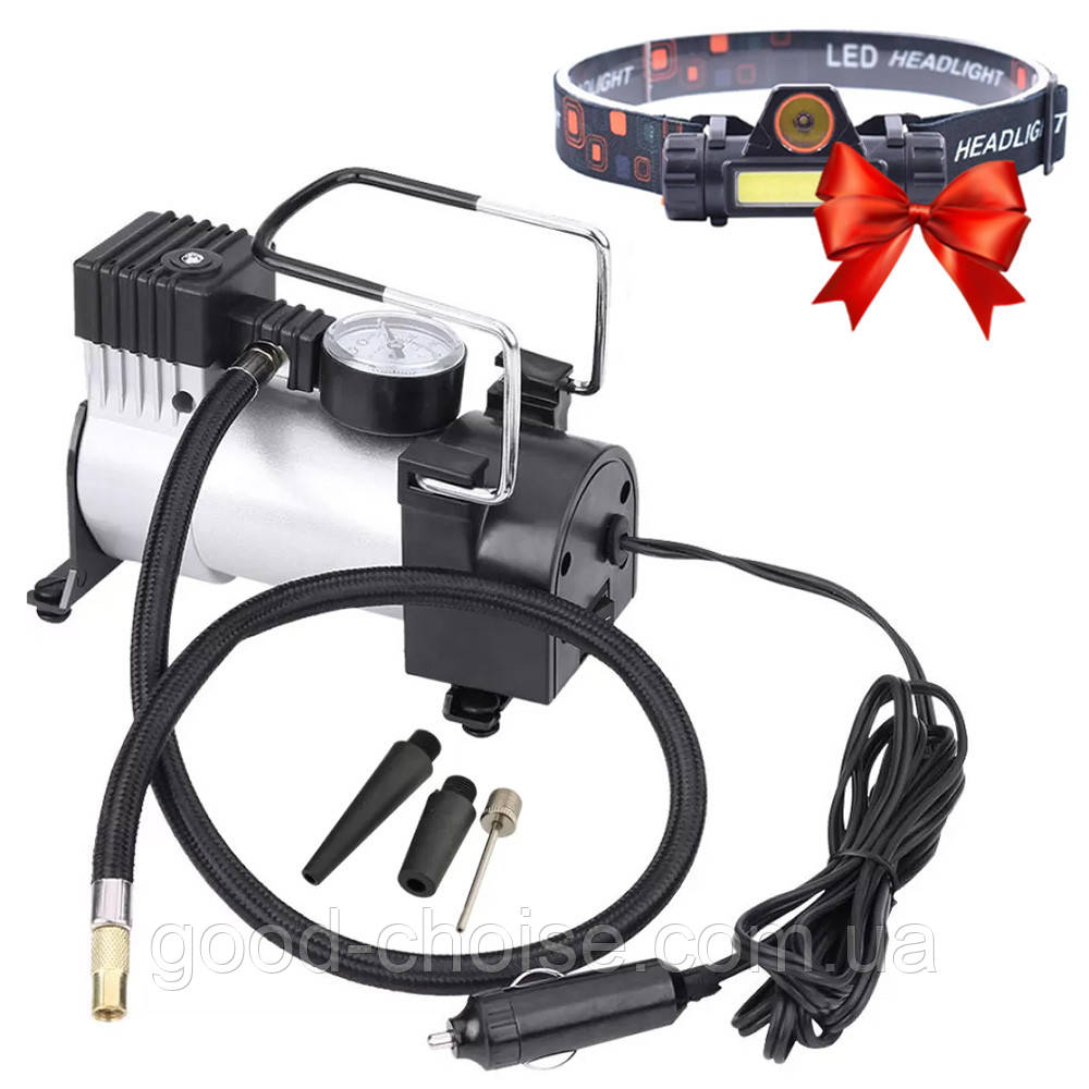 Автокомпресор Аir pump HS-208 + Подарунок Налобний ліхтар BL-8101 / Насос для підкачки шин / Авто компресор, фото 1