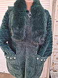 💚 Хіт сезону! Тепла кофта/кардиган з еко-хутра з перлинами. Смарагдовий колір., фото 5
