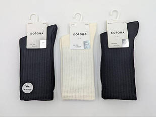 Жіночий високі шкарпетки Корона, бавовняні однотонні в рубкик. Розмір 36-41, 10 пар/уп. темне асорті