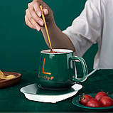 Керамічна чашка з кришкою та підставкою для підігріву напою набір Lucky для кави та чаю, фото 3