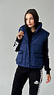 Жіноча жилетка оверсайз темно синя весняна осіння Безрукавка без капюшона демісезонна, фото 4