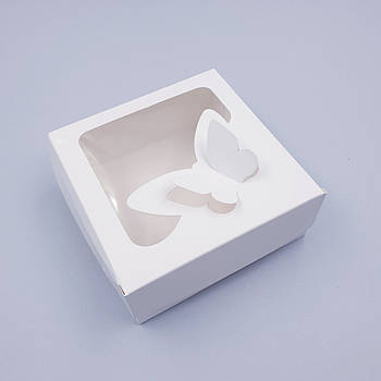 Коробка для десертів Біла з віконцем метелик 15х15х6 см