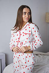 Жіноча Муслінова піжама СОРОЧКА+ШТАНЦІ ЧЕРВОНІ СЕРЦЯ ТУРЦІЯ 27012