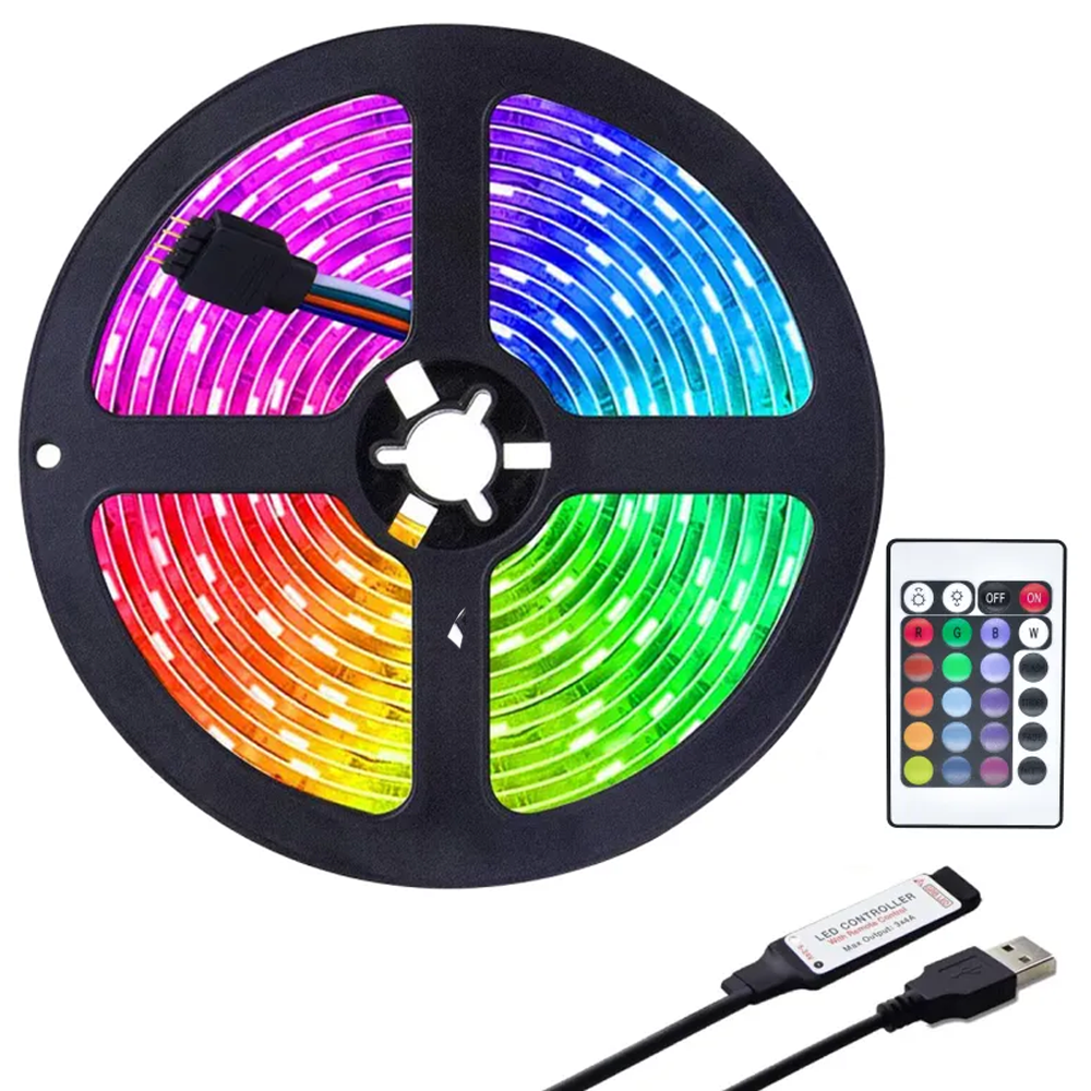 Світлодіодна стрічка 5 м, від USB + пульт TV LED Strip CB-5050 / Кімнатна лед підсвітка / RGB стрічка від повербанку, фото 1