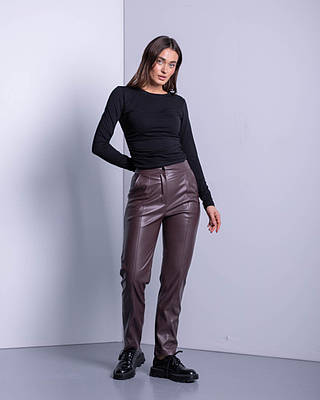 Жіночи штани, еко шкіра на замші, шоколад. Розм. 44,46,48