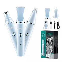 Машинка для стрижки тварин 3в1, 3 насадки, USB, VGR V-205 / Акумуляторний тример для стрижки котів і собак