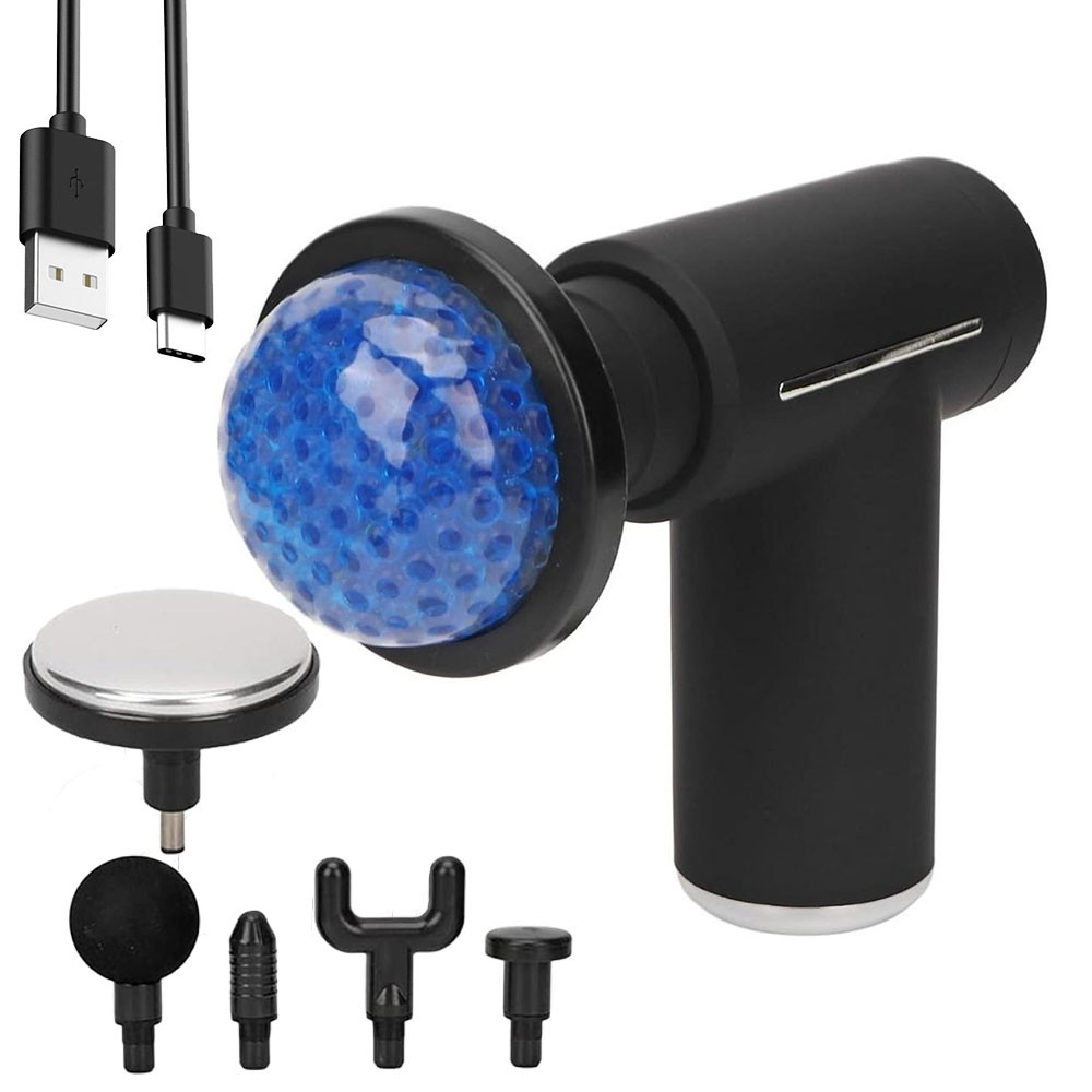 Ударний вібромасажер з підігрівом, 6 насадок, MASSAGE GUN / Портативний ручний масажер для тіла, фото 1