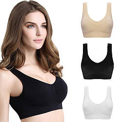 Комплект безшовних бюстгалтерів 3шт (чорний, білий, бежевий), M-3XL, Ahh Bra / Набір жіночих топів для дому