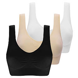 Комплект безшовних бюстгальтерів 3шт (чорний, білий, бежевий), розмір L, Ahh Bra / Набір жіночих топів для дому
