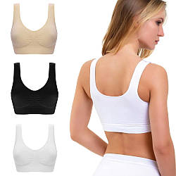 Комплект безшовних бюстгальтерів 3шт (чорний, білий, бежевий), розмір XL, Ahh Bra / Набір жіночих топів для дому