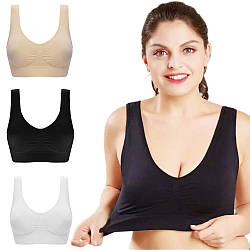 Комплект безшовних бюстгальтерів 3шт (чорний, білий, бежевий), розмір 3XL, Ahh Bra / Набір жіночих топів для дому