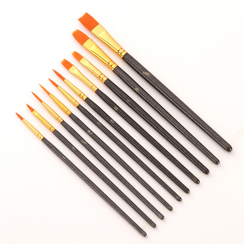 Набір художніх пензлів - 10 шт - Акварель, аквагрим, масло, акрил, гуаш - black, фото 1