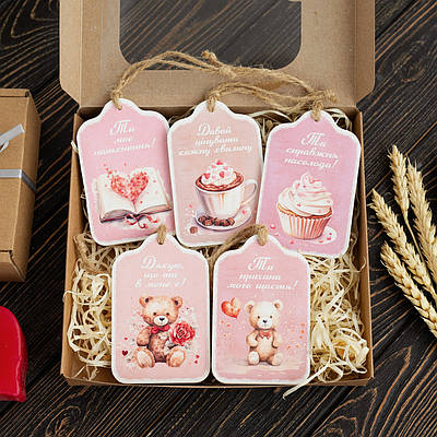 Набір "Вінтажна ніжність" із 5 дерев’яних листівок у подарунковій коробці