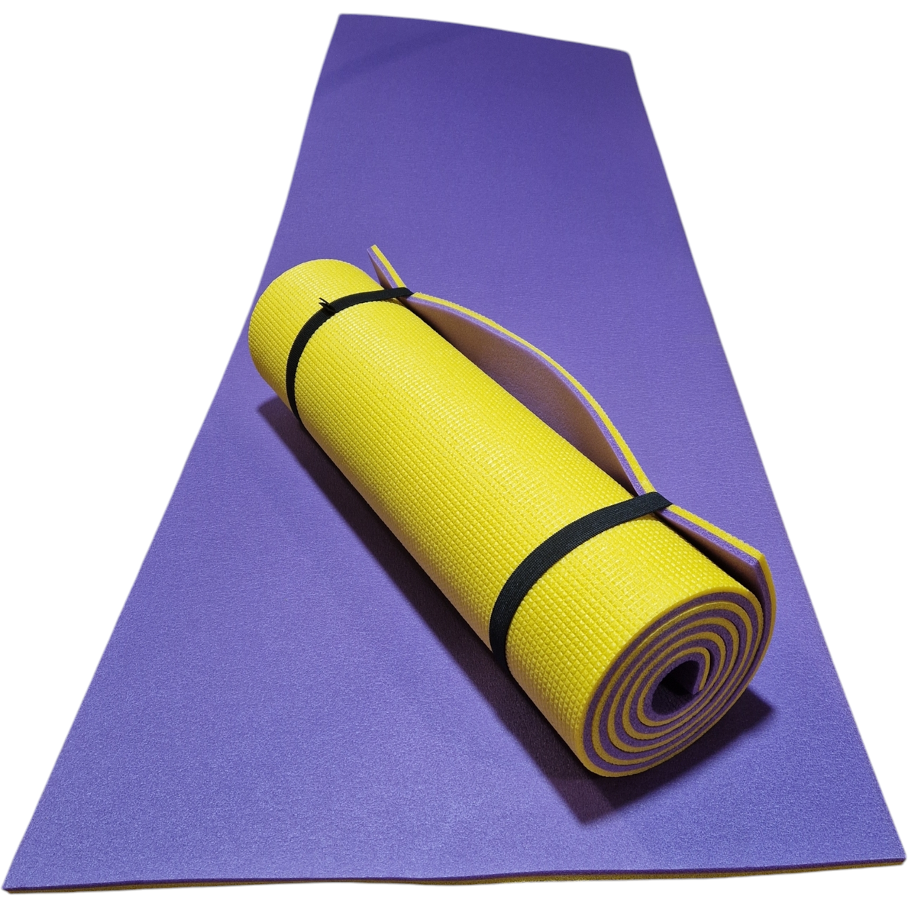 Каримат для йоги 1800×600×10 мм, "Фітнес", двошаровий, жовтий/фіолетовий