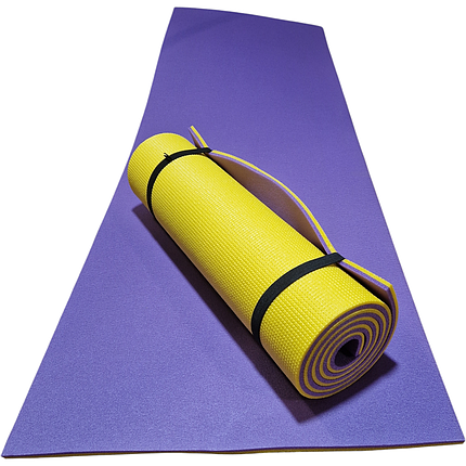 Каримат для йоги 1800×600×10 мм, "Фітнес", двошаровий, жовтий/фіолетовий, фото 1