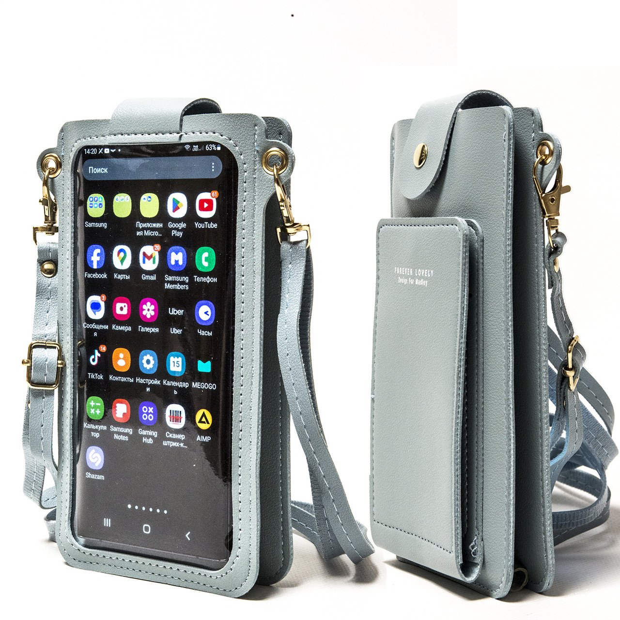 Жіноча сенсорна сумка для 2-х телефонів, документів і грошей SJ1210#A небесно-блакитна, фото 1