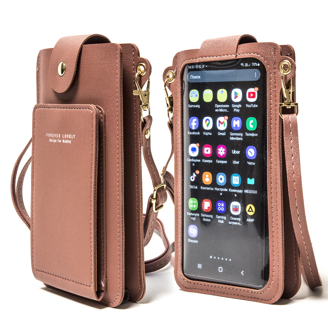 Жіноча сенсорна сумка для 2-х телефонів, документів та грошей (Dark Pink), фото 1