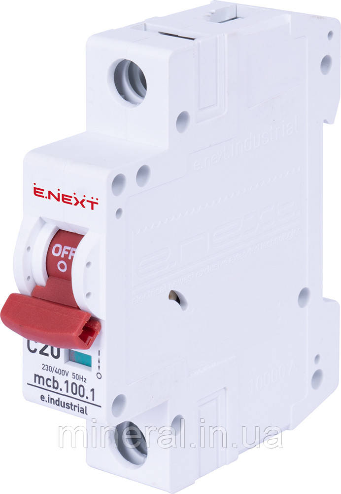Модульний автоматичний вимикач e.industrial.mcb.100.1.C20. 1 р. 20А. C.  10кА, E.NEXT (i0180004)