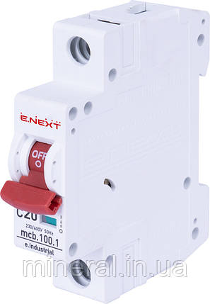 Модульний автоматичний вимикач e.industrial.mcb.100.1.C20. 1 р. 20А. C. 10кА, E.NEXT (i0180004), фото 1