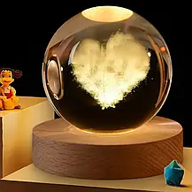 Нічник у 3D-формі "Серце", Кришталева куля "Серце" з Led-підсвіткою, фото 4