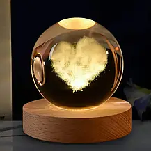 Нічник у 3D-формі "Серце", Кришталева куля "Серце" з Led-підсвіткою, фото 3