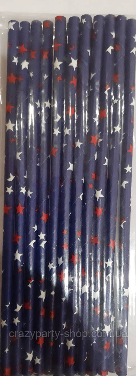 Трубочка для напоїв картона синя з зірочками, фото 1