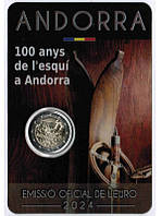 Монета Андорри 2 євро 2024 р 100 років лижного спорту в Андоррів