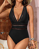 Чорний суцільний жіночий купальник чорного кольору з чашками, фото 8