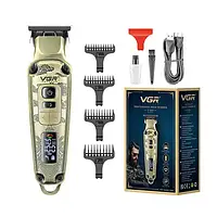 Машинка для стрижки волосся VGR V-901 з титановими лезами, 4 насадками, LED-дисплеєм, USB Type-C, до 240 хв автономної роботи
