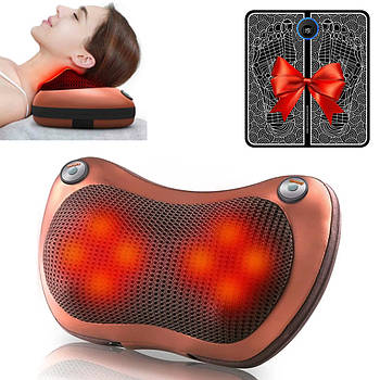 Масажна подушка Massage pillow 8028 + Подарунок Масажний килимок для ніг Foot Mat / Роликовий масажер для шиї