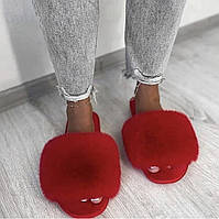 Жіночі домашні капці Пухнастики з еко-хутра Червоний 41