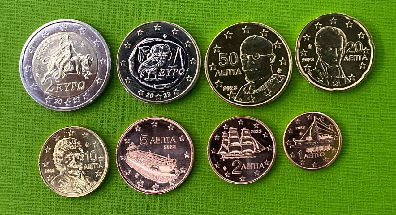 Набір Монет Греції 1+2+5+10+20+50+1е + 2 євро, фото 1