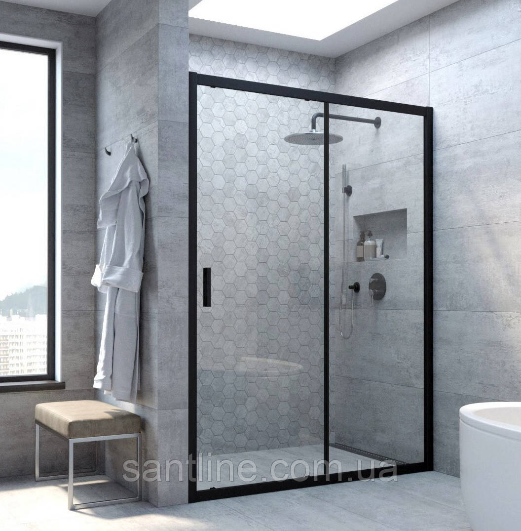 Душові двері в нішу 130х195 см Dusel FA517B Black Matt розсувні, чорний профіль прозоре скло 6 мм, фото 1