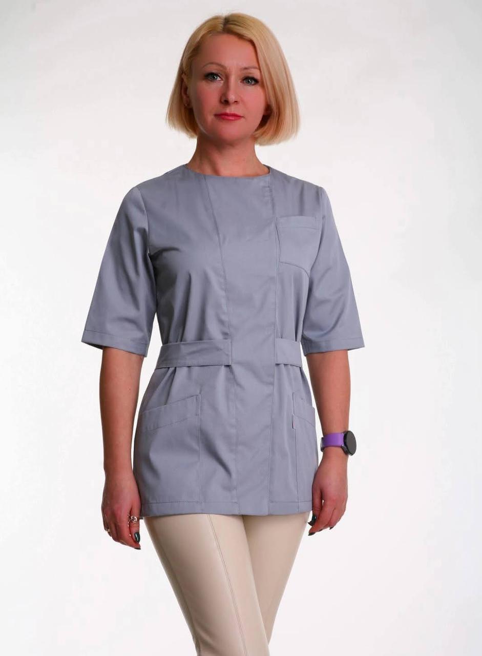 Медична жіноча куртка сірого кольору на гудзиках (з 42 по 56 р), фото 1