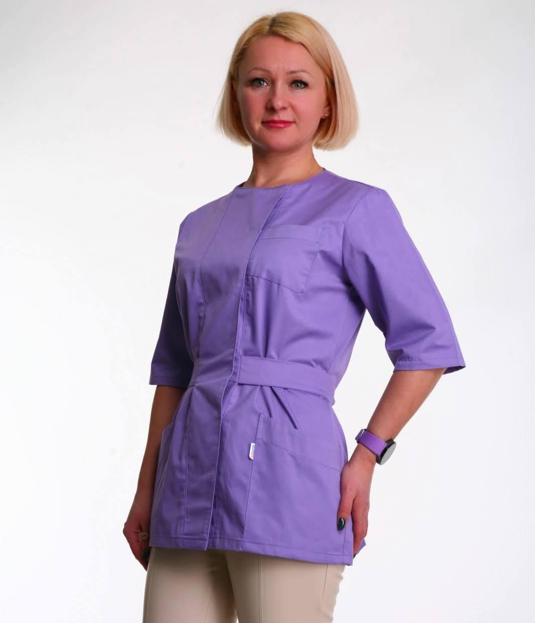 Жіноча медична куртка бузкового кольору з рукавами три чверті на гудзиках (з 42 по 56 р), фото 1