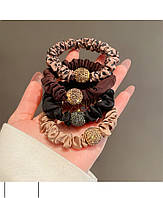 Набір гумок для волосся різних кольорів, класика, "Конський хвіст", з сяйливою кулею, 4 штуки. Якість!