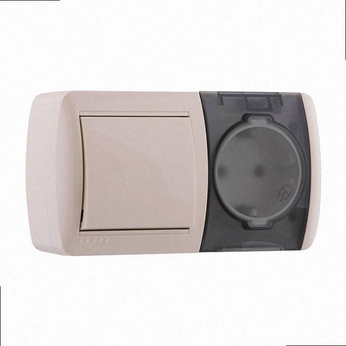 Вимикач с/з и розетка, з кришкою, крем, горизонталь (10 шт./120 шт.) 710-0300-170, фото 1