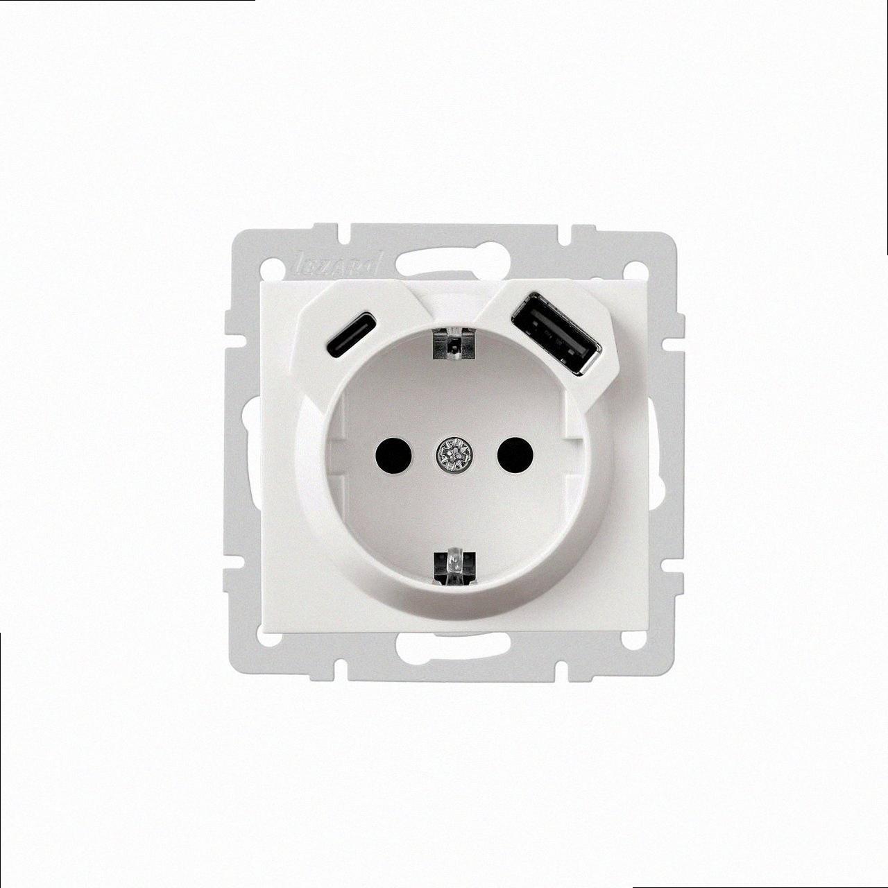 Розетка одинарна з/с з USB+TC біла RAIN 703-0288-181TC LEZARD, фото 1