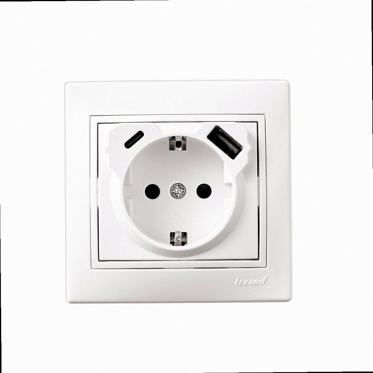 Одинарна Розетка с/с з USB+TC кремова RAIN 703-0388-181TC LEZARD, фото 1