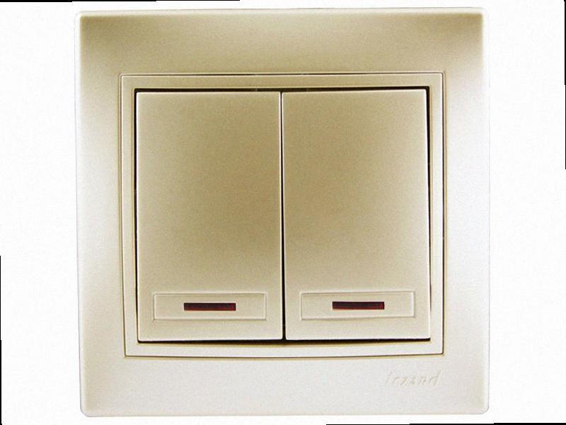 Подвійний Вимикач із підсвічуванням Mira перлово-білий перламутр 701-3030-112 LEZARD, фото 1