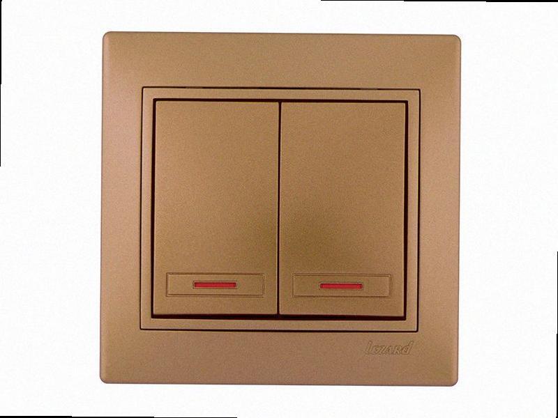 Подвійний Вимикач із підсвічуванням Mira світло-коричневий перламутр 701-3131-112 LEZARD, фото 1