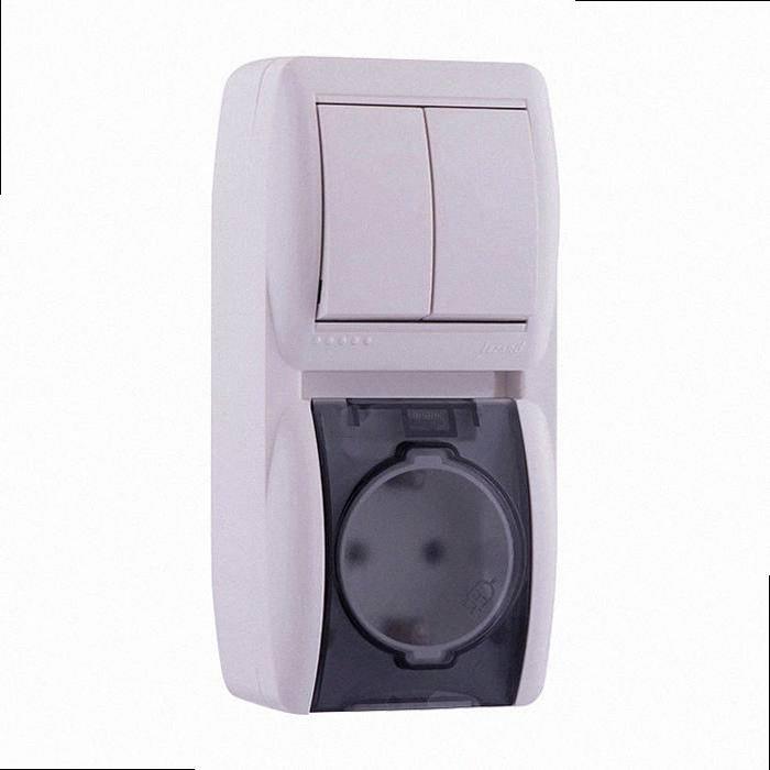 Вимикач i розетка 2-х кл. с./з, з кришкою, білий, вертикаль (10 шт./120 шт.) 710-0200-173, фото 1