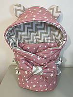 Конверт на виписку для немовлят із бантом і гумкою зірки на рожевому тлі та сірі зигзаги для дівчинки