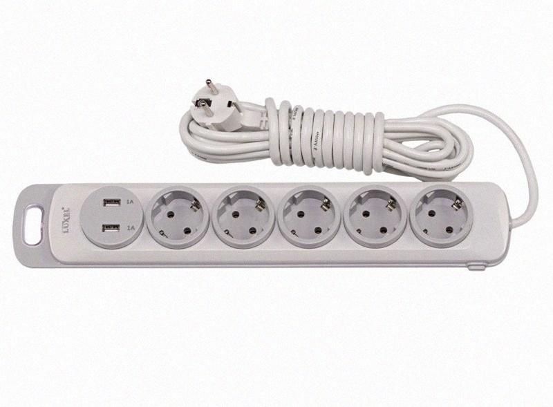 5 гнізд земля 5М вимикач +2 USB NOTA 4375 4375 LUXEL